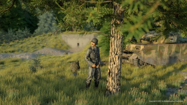 Am Baum pinkelnder Soldat