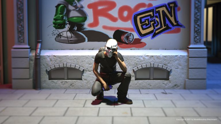 Graffiti Sprayer mit Maske.